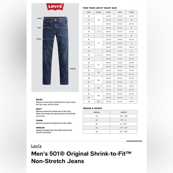 NWT Levi’s 501 original shrink-to-fit jeans - Picture 6 of 8